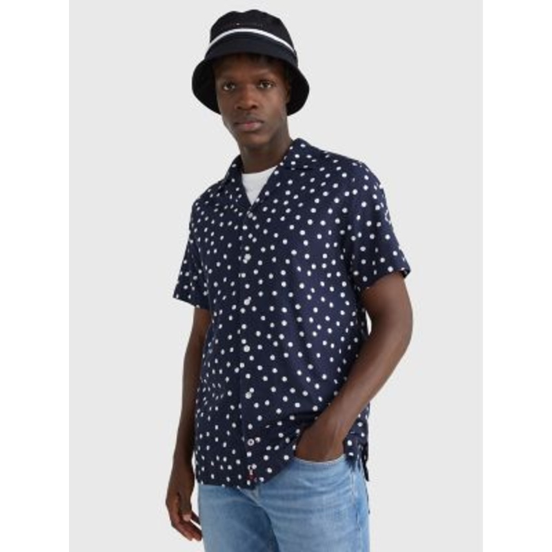 Tommy Hilfiger Men's Chambray Button Down Shirt Desert Sky White Small