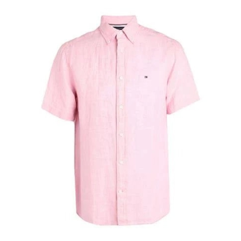 Tommy Hilfiger Men's Short Sleeve Button Down Shirt Medium Pink