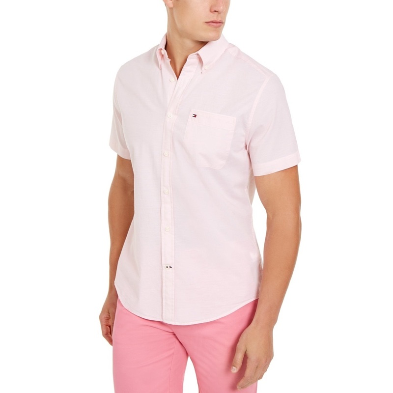 Tommy Hilfiger Men's Wainwright Custom Fit Solid Shirt Pink Size Medium