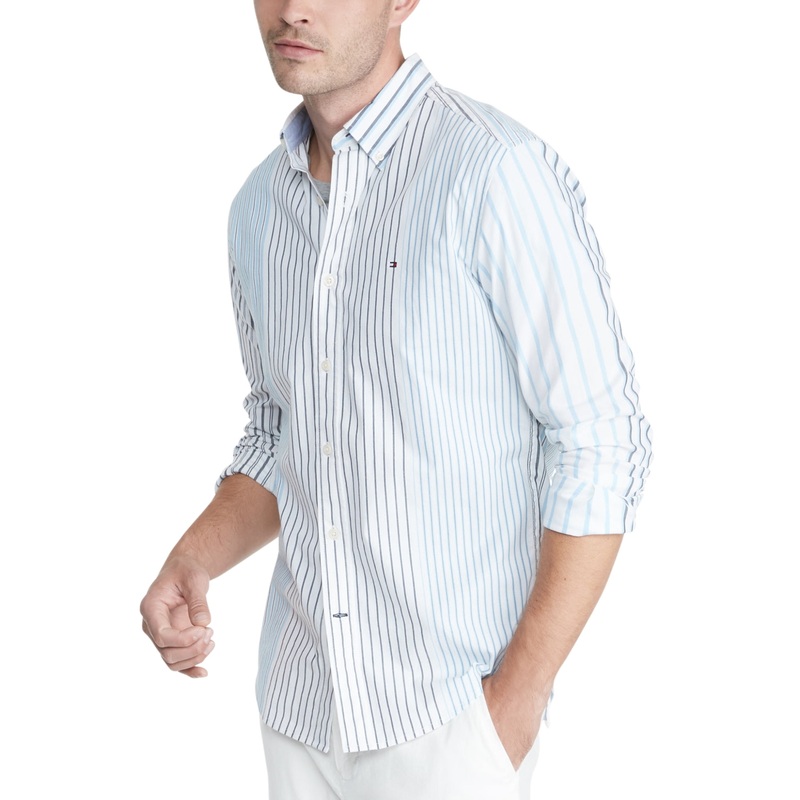 Tommy Hilfiger Mens TH FLEX Button Down Shirt Stripe Optic White 2XL