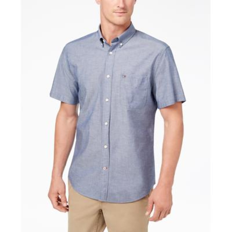 Tommy Hilfiger Mens Wainwright Short-Sleeve Button Down Shirt Navy Medium