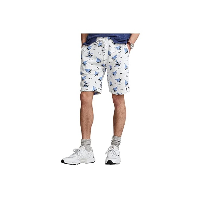 Polo Ralph Lauren Mens Skipper Terry 8 Inseam Casual Shorts White Blue Medium