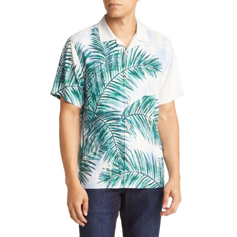 Tommy Bahama Kings CoveButton Down Short Sleeve Shirt Green White Small
