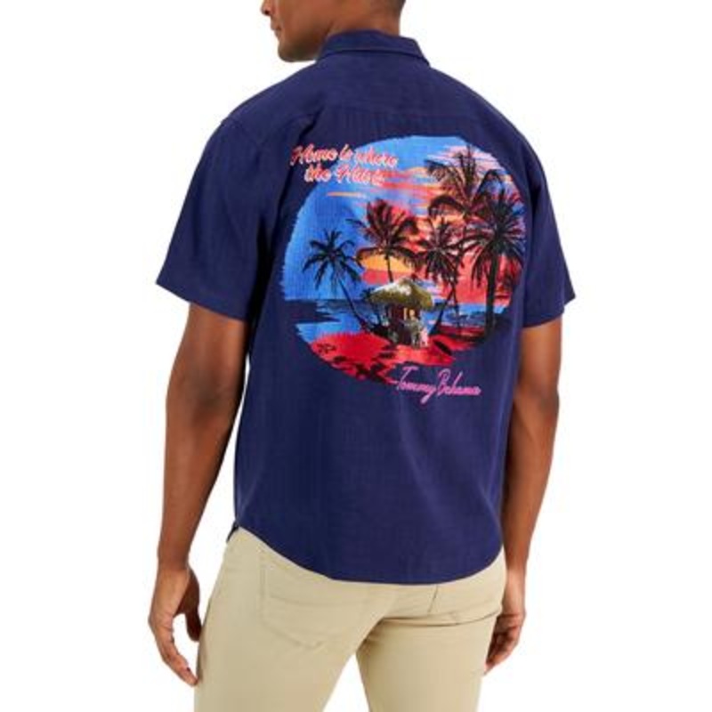 Tommy Bahama Mens Island Hut Button Down Shirt Blue 3XL