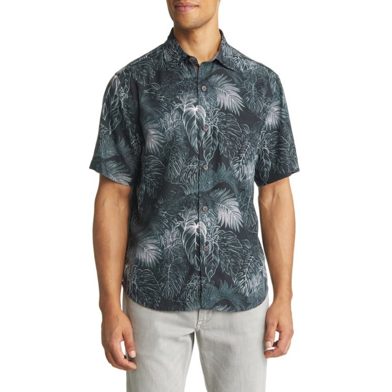 Tommy Bahama Mens Luminescent Fronds Short Sleeve Button Down Shirt Black Large