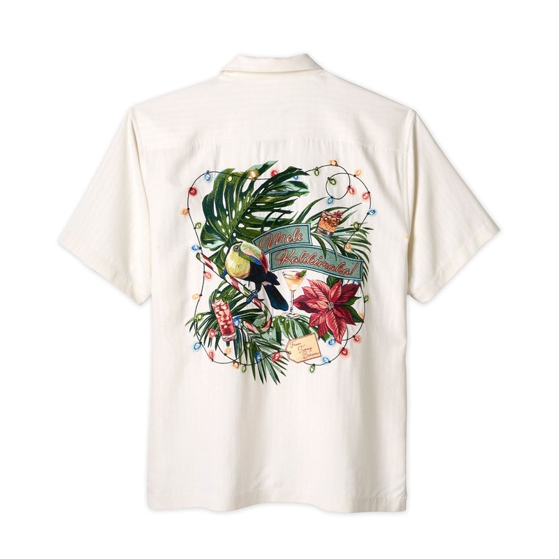Tommy Bahama Mens Mele Kalikimaka Camp Silk Shirt Small Off White
