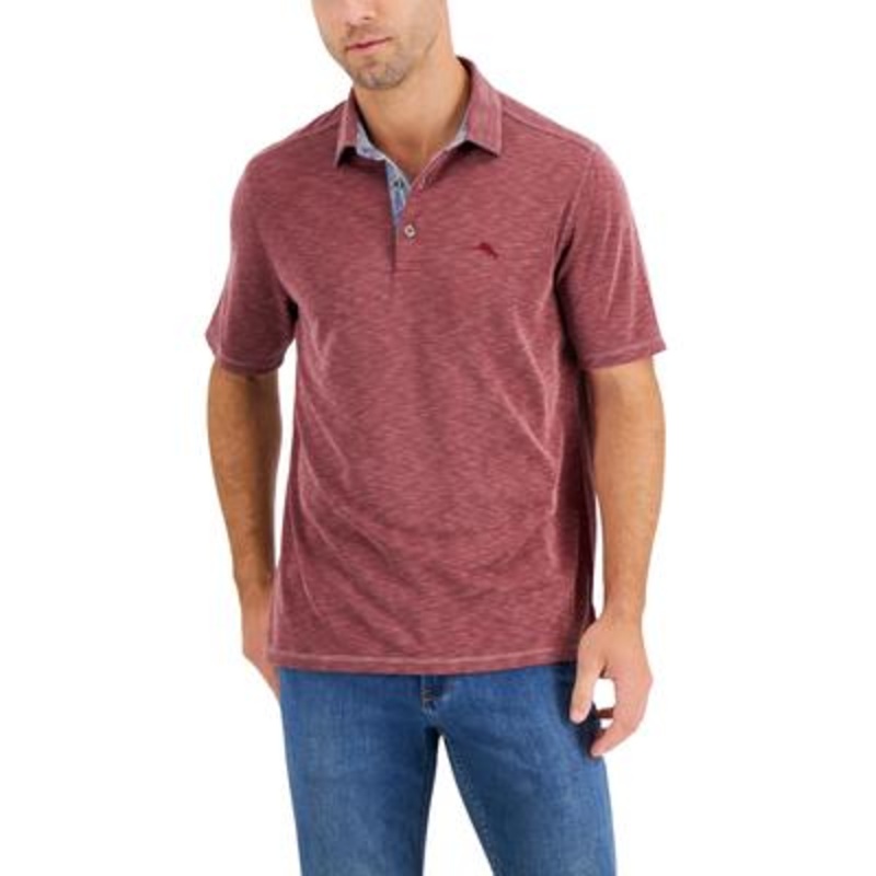 Tommy Bahama Mens Palmetto Short Sleeve Polo Shirt Heather Meritage Wine XL