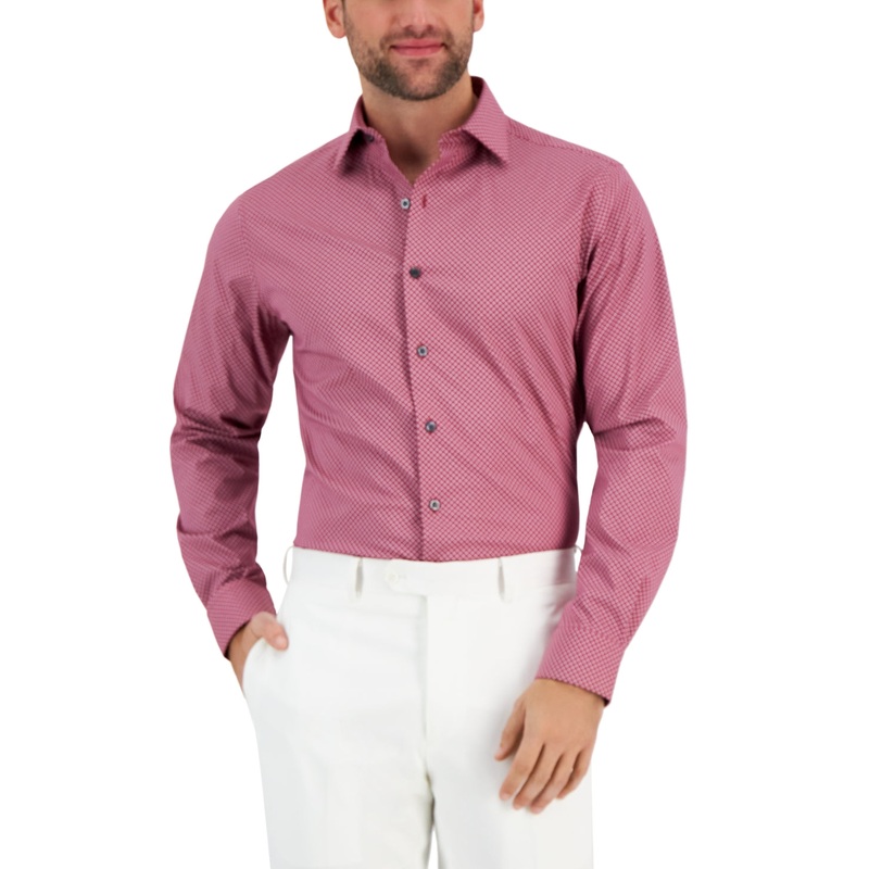 Alfani Men's Puzzle Print Button Down Dress Shirt Rose White 14 - 14.5 / 32 - 33