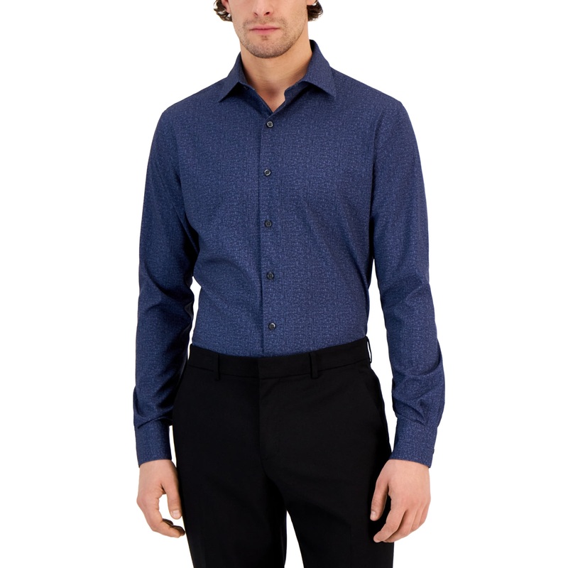Alfani Mens Navy Slub-Texture Button Down Dress Shirt 15 15 1 2 34 35