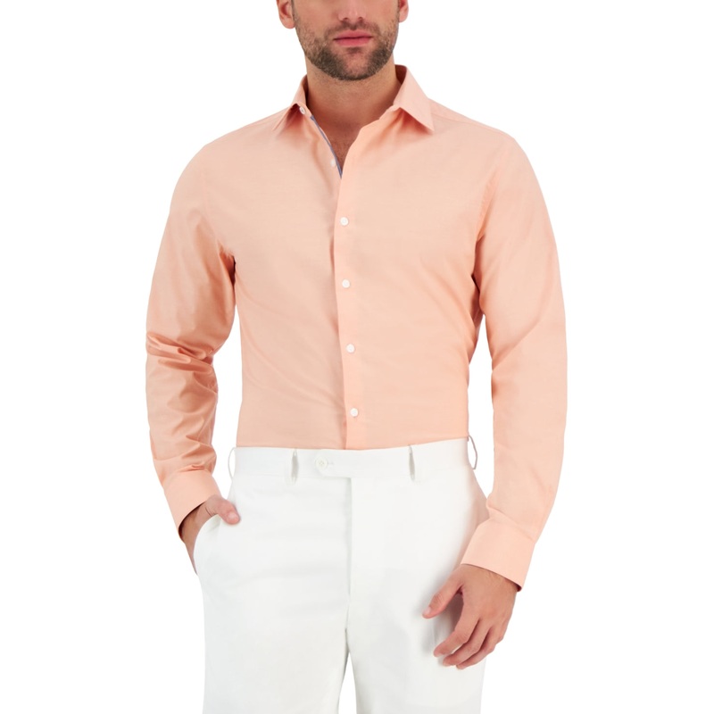 Bar III Men's Chambray Button Down Dress Shirt Apricot Medium