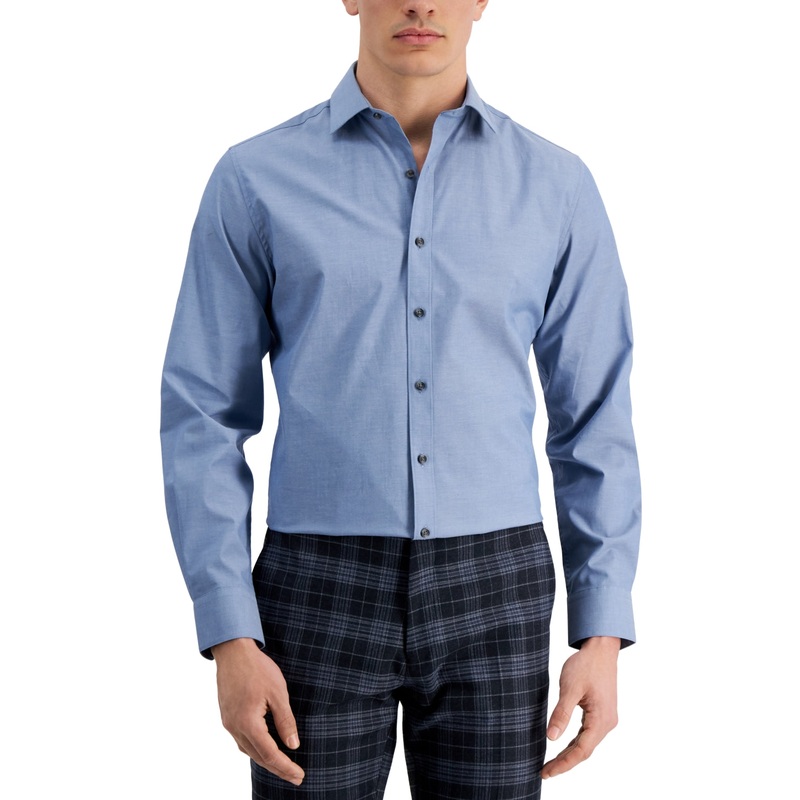 Bar III Men's Chambray Button Down Dress Shirt Lt Indigo Medium