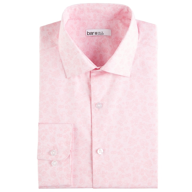 Bar III Men's Floral Stretch Pink Button Down Dress Shirt Large 16 - 16.5