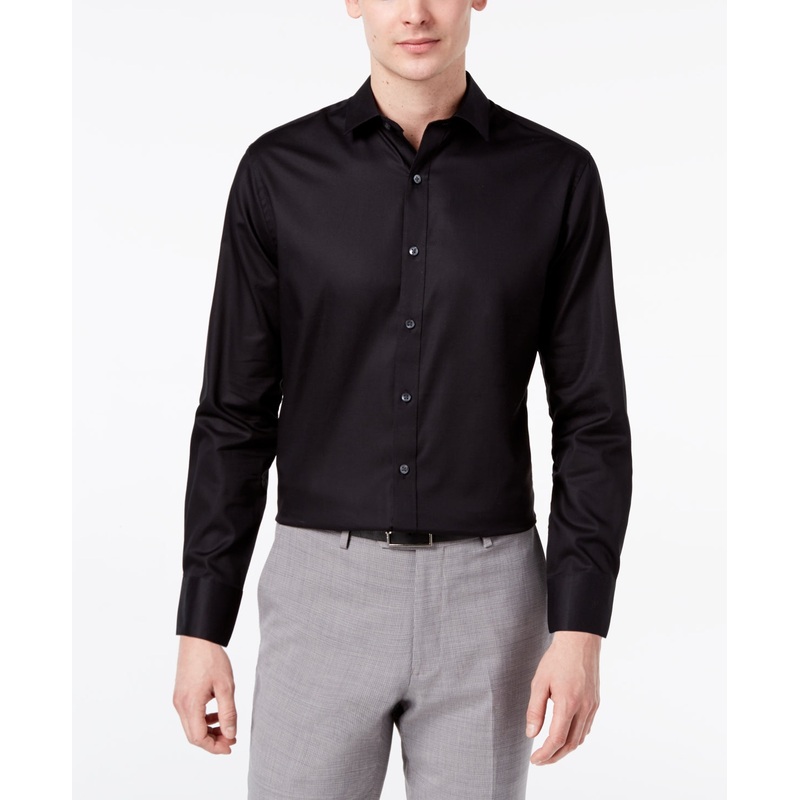 Bar III Men's Slim Fit Stretch Button Down Dress Shirt Black Medium 15 - 15.5
