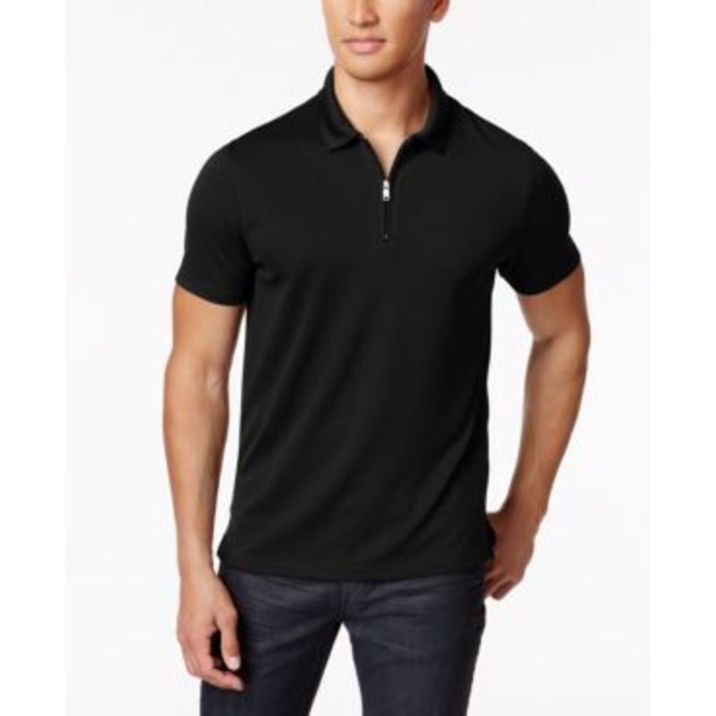 Alfani Mens Ottoman Zip Short Sleeve Polo Shirt Deep Black Large