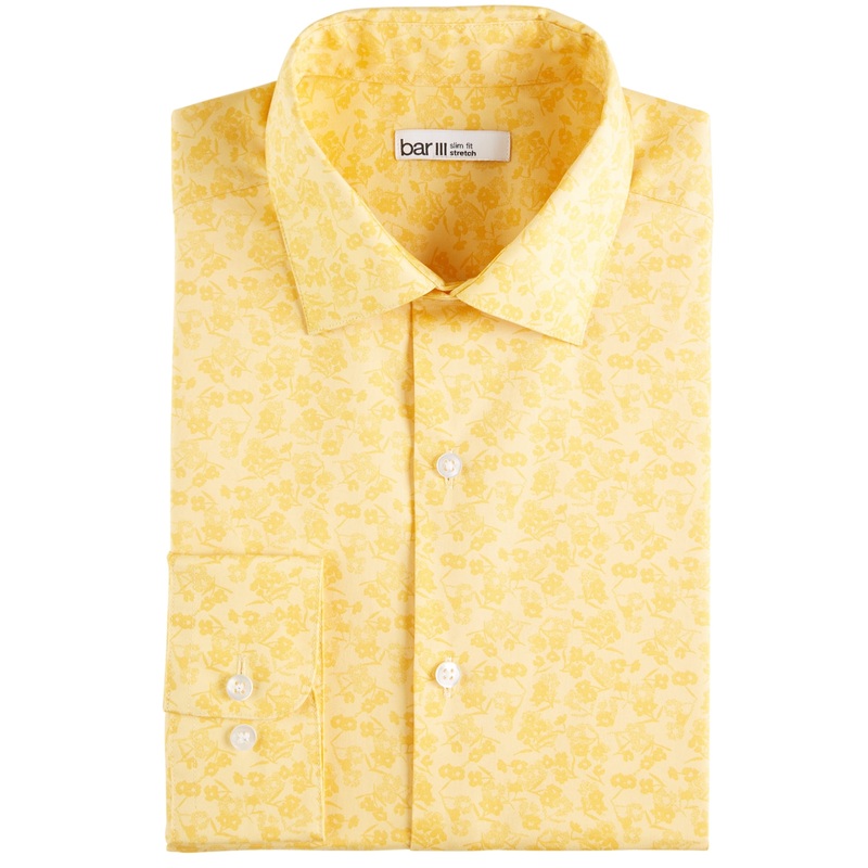 Bar III Men's Slim-Fit Button Down Yellow Floral Large