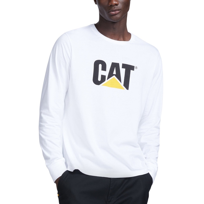 Caterpillar Mens Crew Neck Long Sleeve T shirt XXL 2XL White