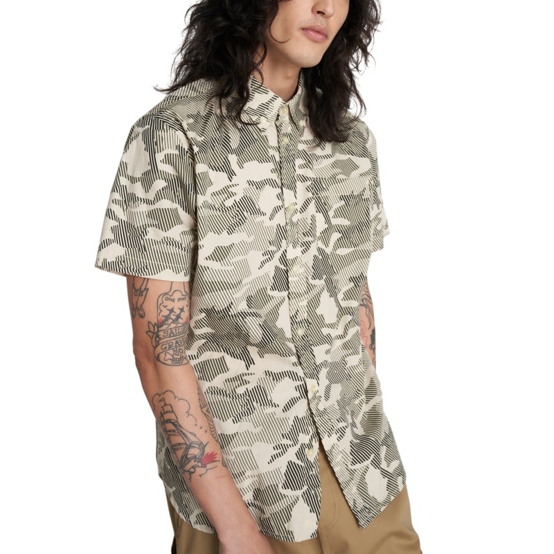 Caterpillar Mens Marshland Camo Short Sleeve Button Down Shirt Green Large