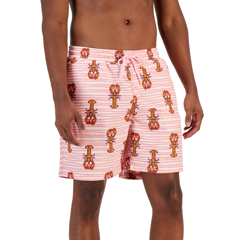 Club Room Mens Lobster Waves Swim Trunk Pink Sky Combo Medium