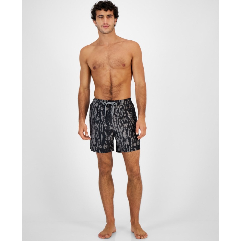 INC INTERNATIONAL CONCEPTS Mens Ocelot Volley 5" Swim Trunks Black Medium