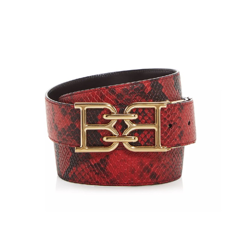 Mens Bally Mirror Double B Buckle Snakeskin Leather Belt Red Black Size 120