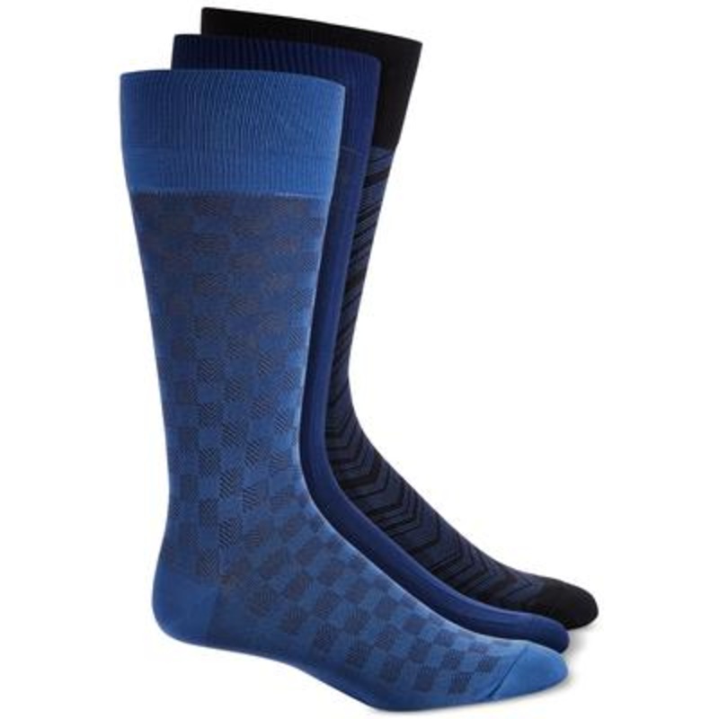 Perry Ellis Portfolio Men's 3-Pk. Microfiber Pattern Crew Socks New Navy