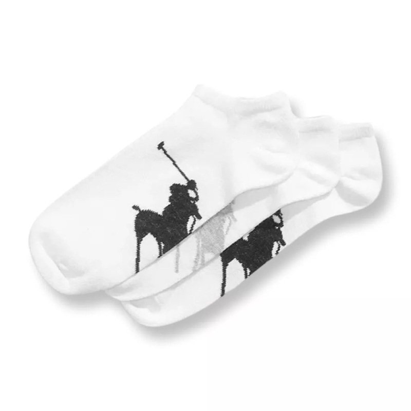 Polo Ralph Lauren Mens 3 Pack Athletic No Show Socks Big Polo Player  White One Size