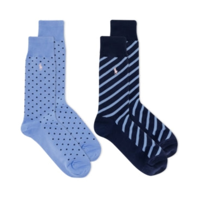 Ralph Lauren Men's Dot & Stripe Pony Crew Socks 2 Pack