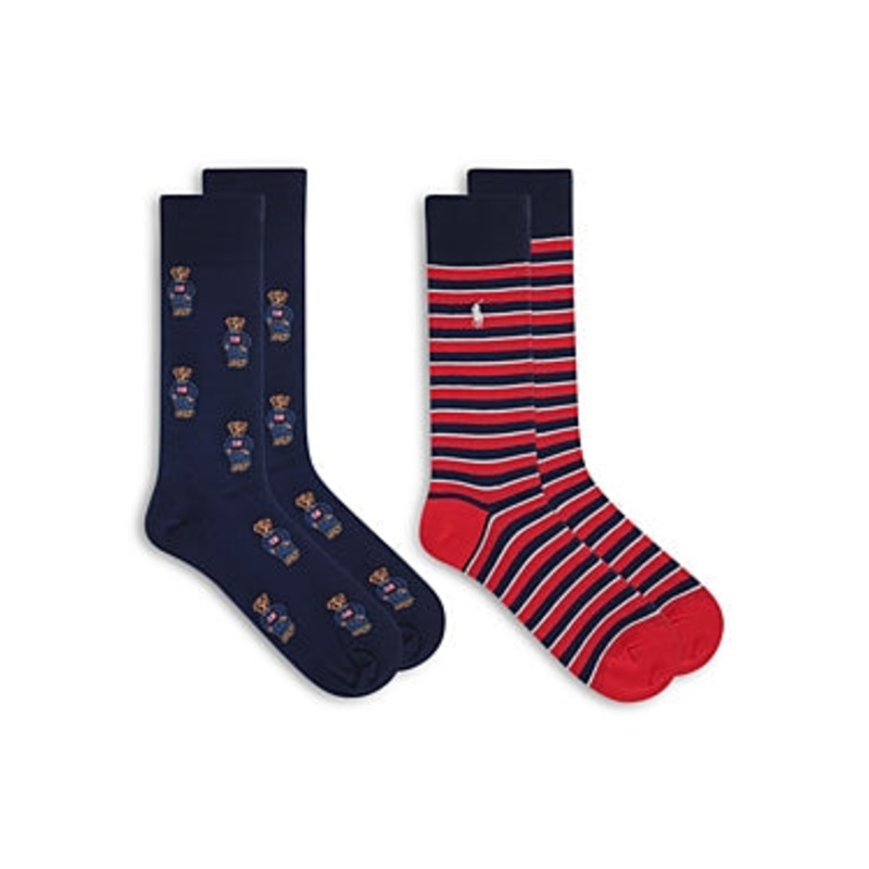 Ralph Lauren Polo Mens 2 Pack Crew Socks Blue Red
