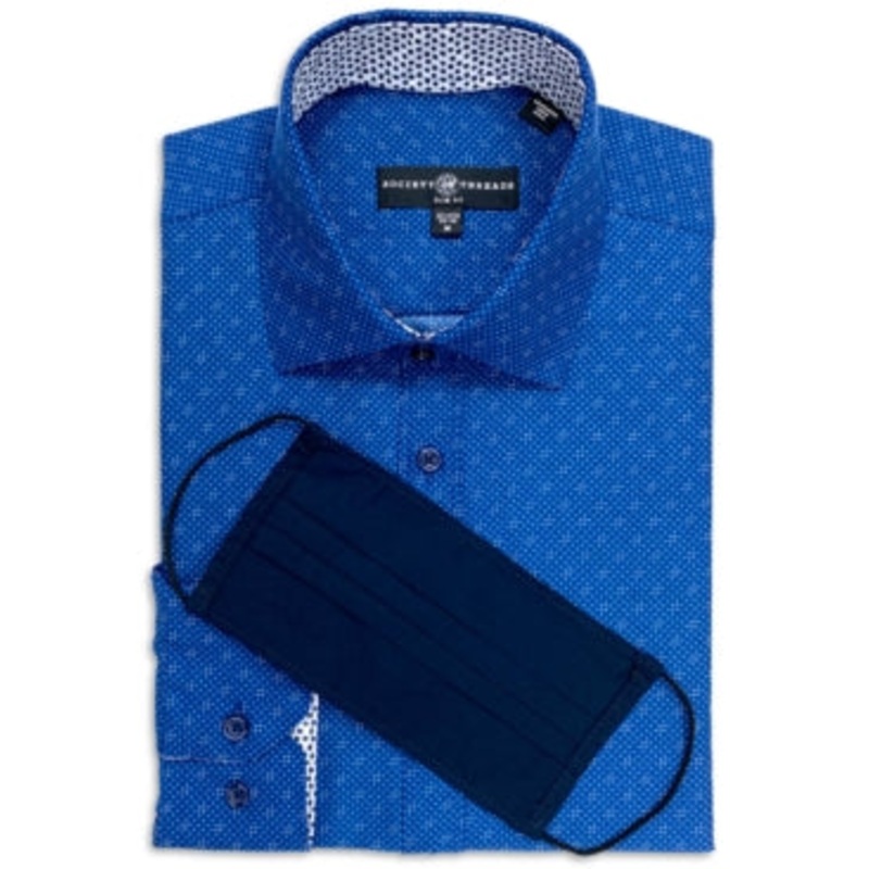 Society of Threads Mens Slim Fit Non Iron Allover Navy Button Down  Shirt