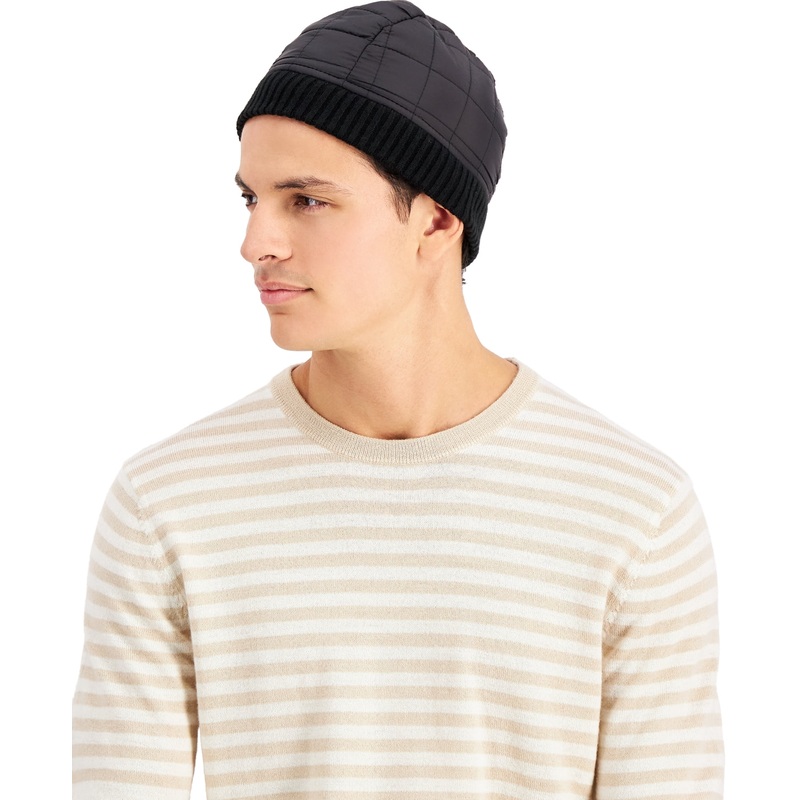 Alfani Men's Quilted Puffer Beanie Hat Black