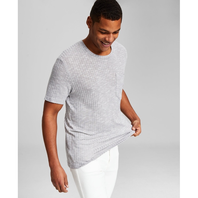 And Now This Men's Ribbed Pocket Knit Short Sleeve Crewneck T Shirt Grey XL