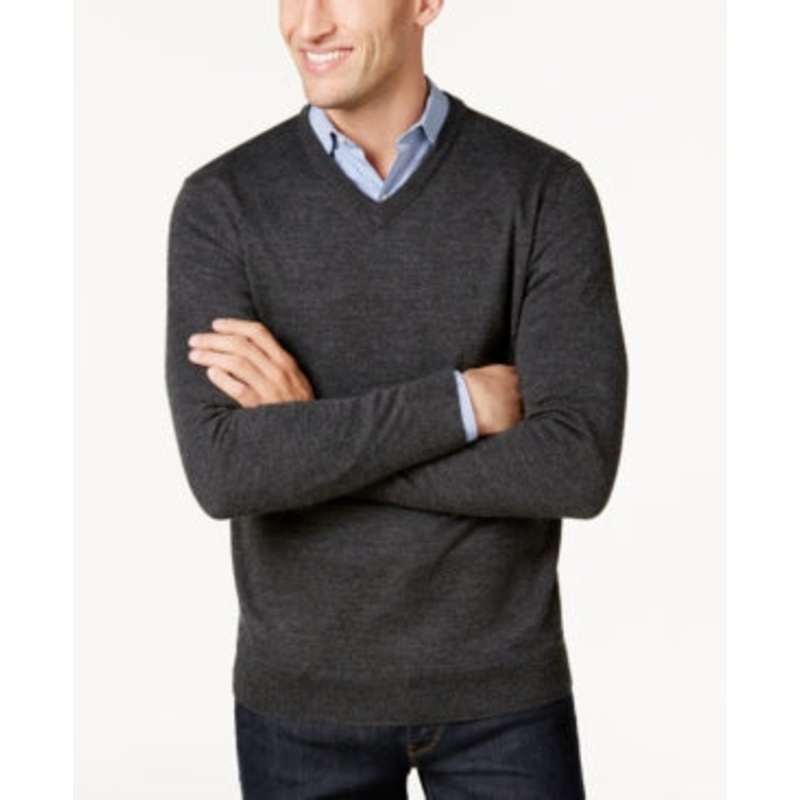 Club Room Men's Regular Fit V Neck Pullover Sweater Grey XL