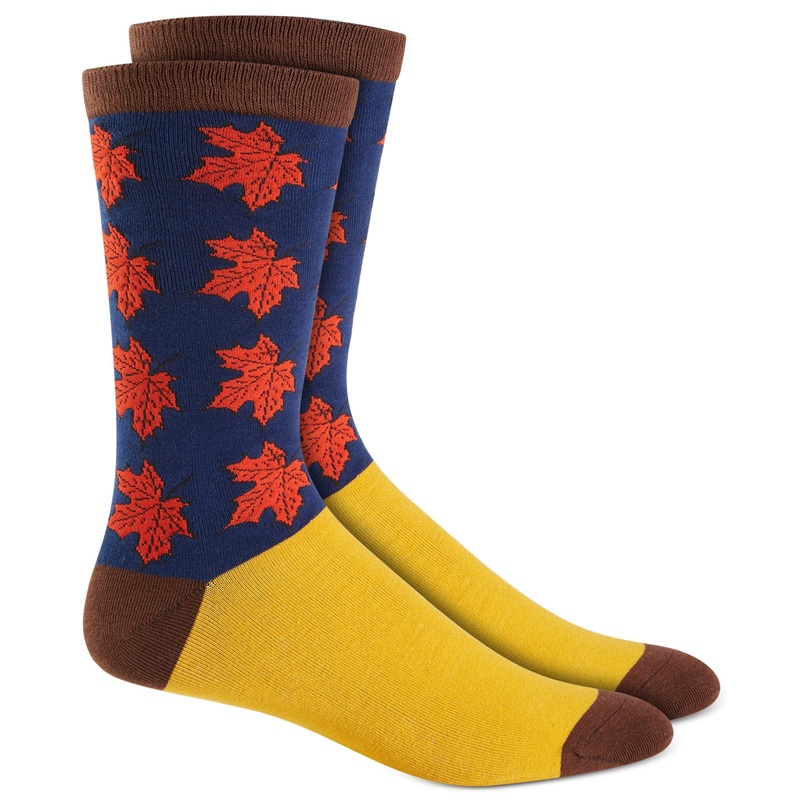 Club Room Mens Holiday Maple Leaves Crew Socks Blue One Size