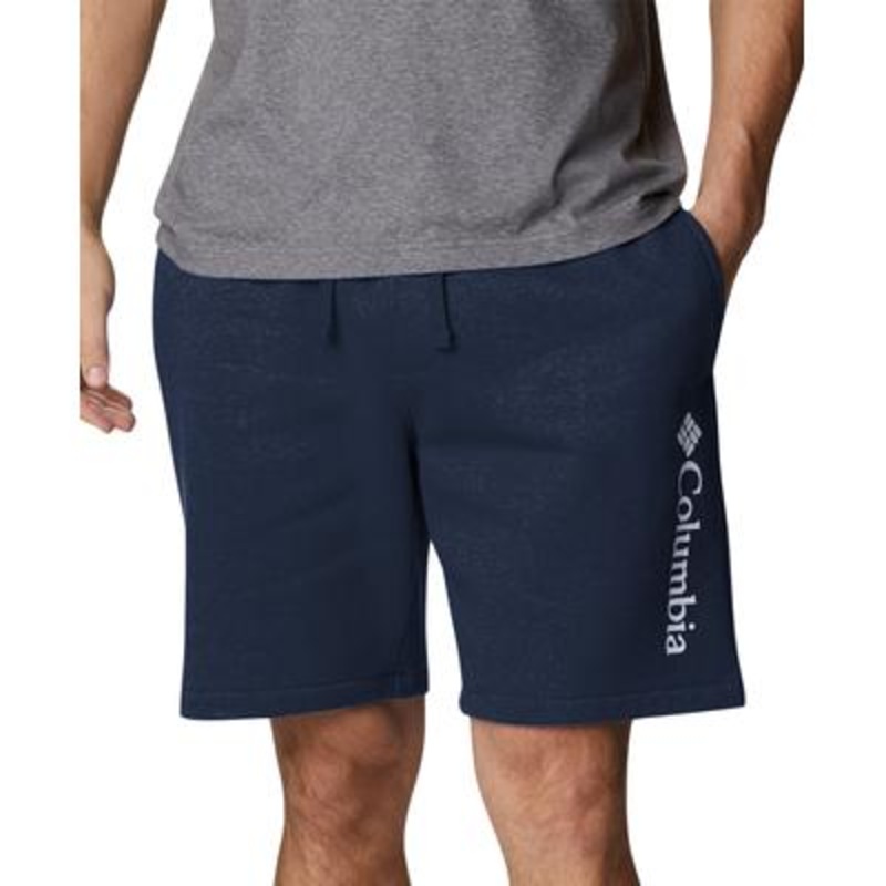 Columbia Mens Trek Relaxed-Fit Logo-Print Fleece Shorts Navy White Large