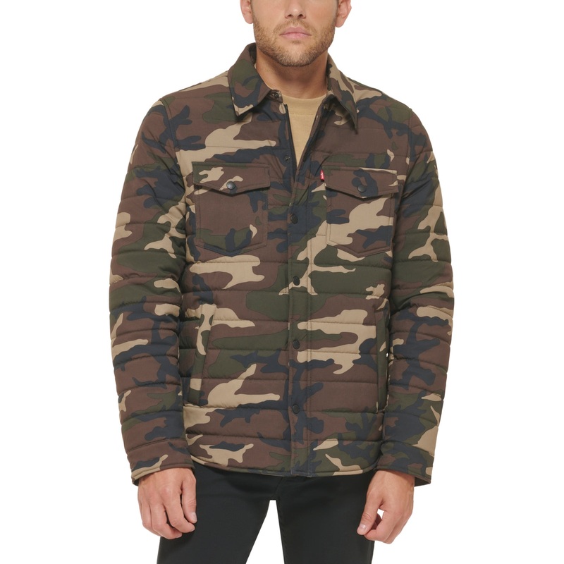 Levis Mens Quilted Jacket Camo Green Large