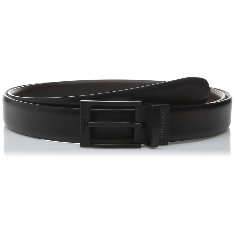PERRY ELLIS PORTFOLIO Men's Reversible Buckle Leather Belt Black Large 50