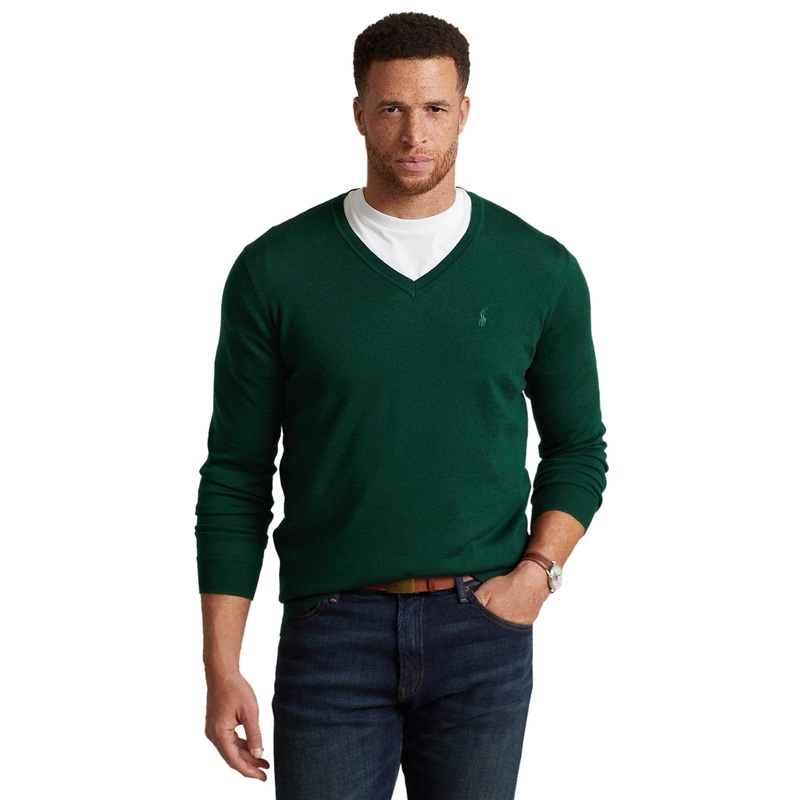 Polo Ralph Lauren Men's Green Washable Wool V Neck Sweater 4LT 4XLT Green