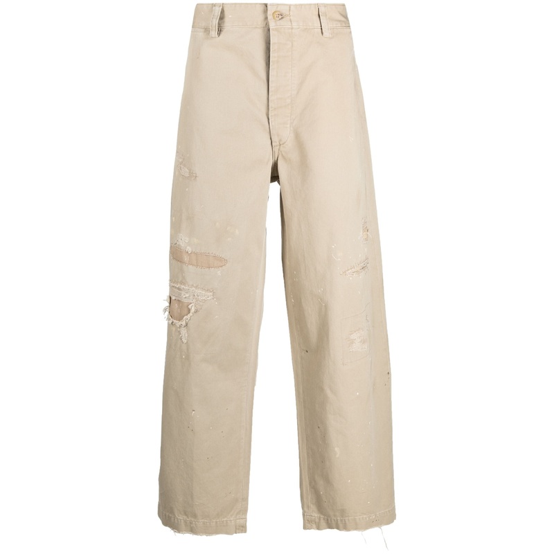 POLO RALPH LAUREN Men's Straight-Fit Stretch Chino Pants 34 x 32 Ripped Paint Splatter Khakis