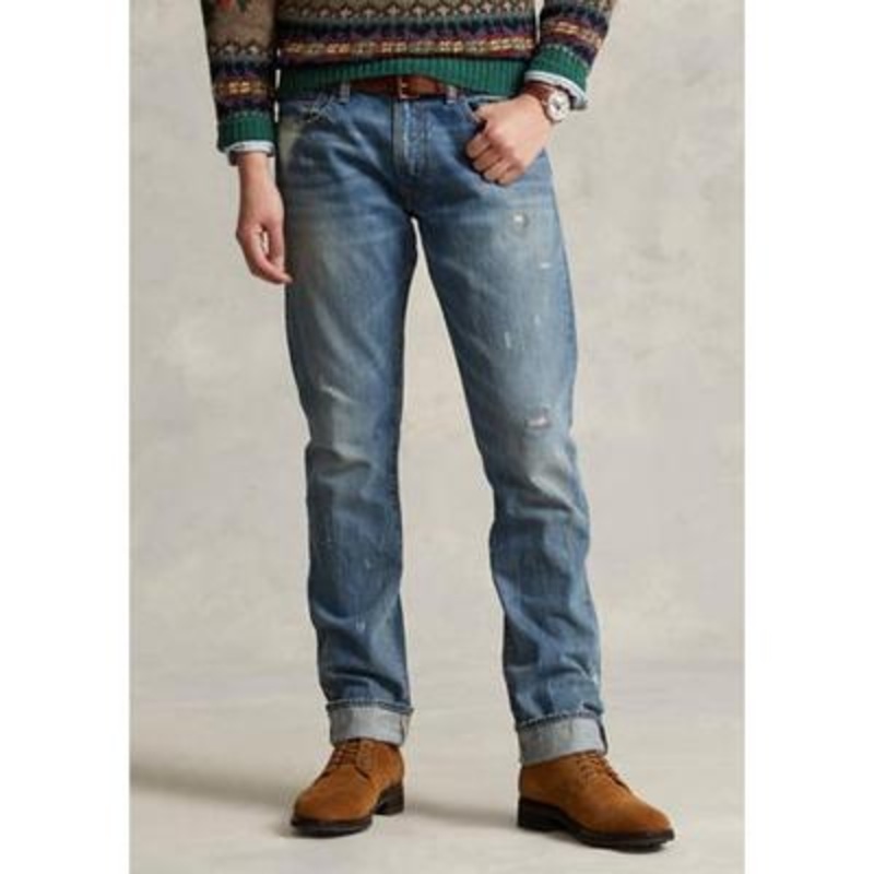 Polo Ralph Lauren Mens Varick Slim Straight Distressed Jeans Blue 34 x 30