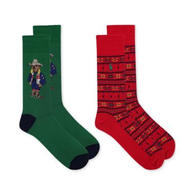 Polo Ralph Lauren Sun Valley Bear Crew Socks 2-Pairs Red Green