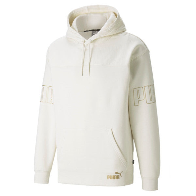 Puma Men's Hybrid Gold Logo Hoodie Sweatshirt Small Ivory White