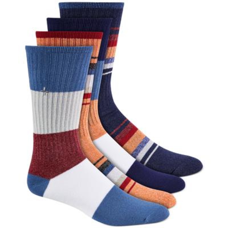 Sun Stone Mens Printed Crew Socks - 4 pack Orange Blue