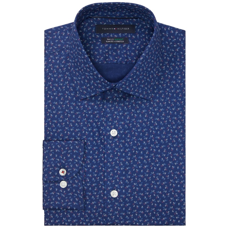 Tommy Hilfiger Mens Slim Fit Button Down Dress Shirt Blue Red16 34 35