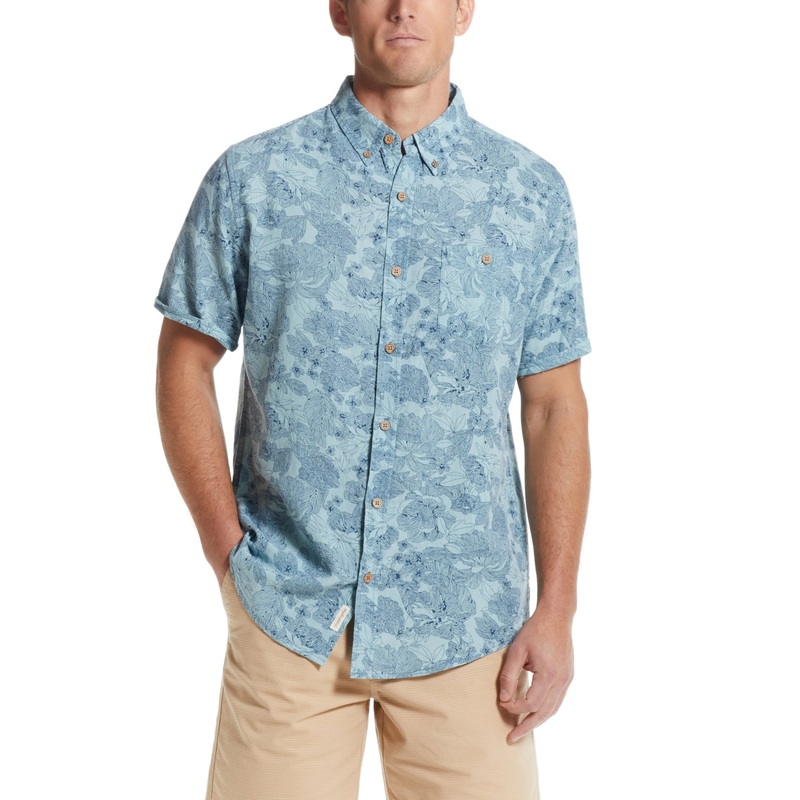 Weatherproof Vintage Mens Linen Short Sleeve Blue Small Button Down Shirt