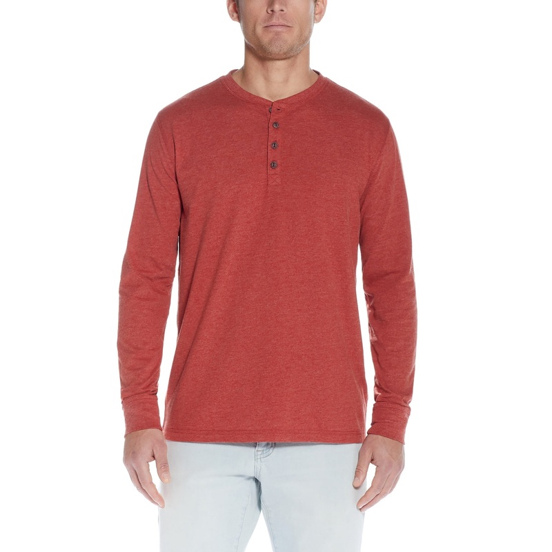 Weatherproof Vintage Mens Long Sleeve Henley T Shirt Red Small