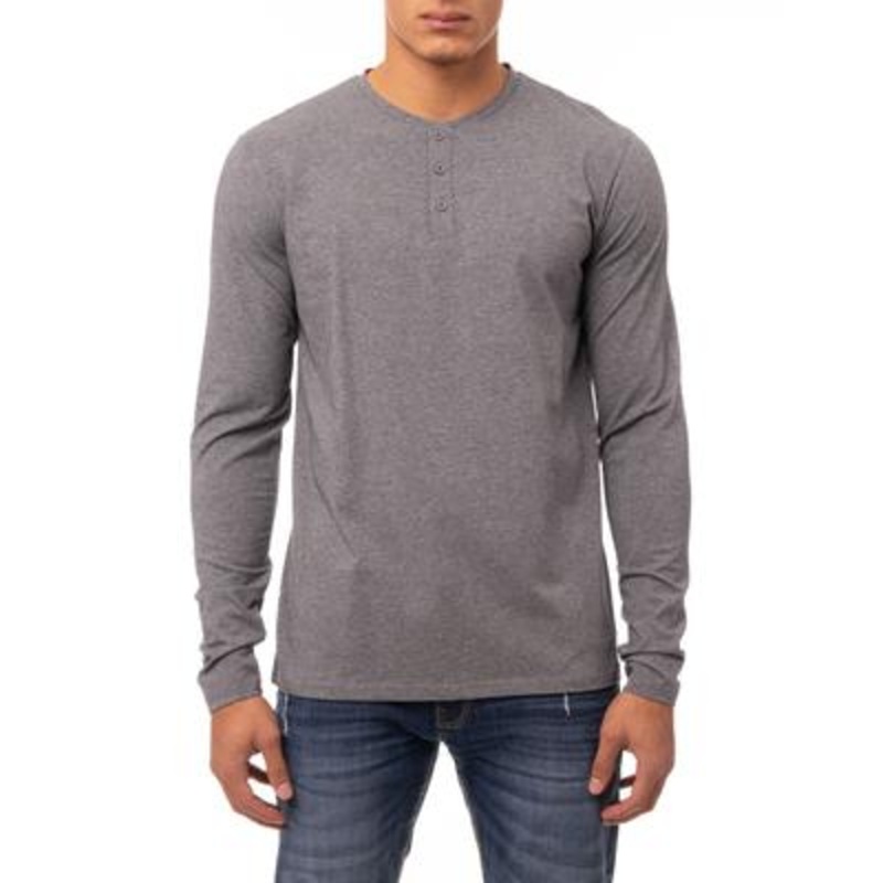 X-Ray Men's Soft Stretch Long Sleeve Henley T Shirt Charcoal Grey XL