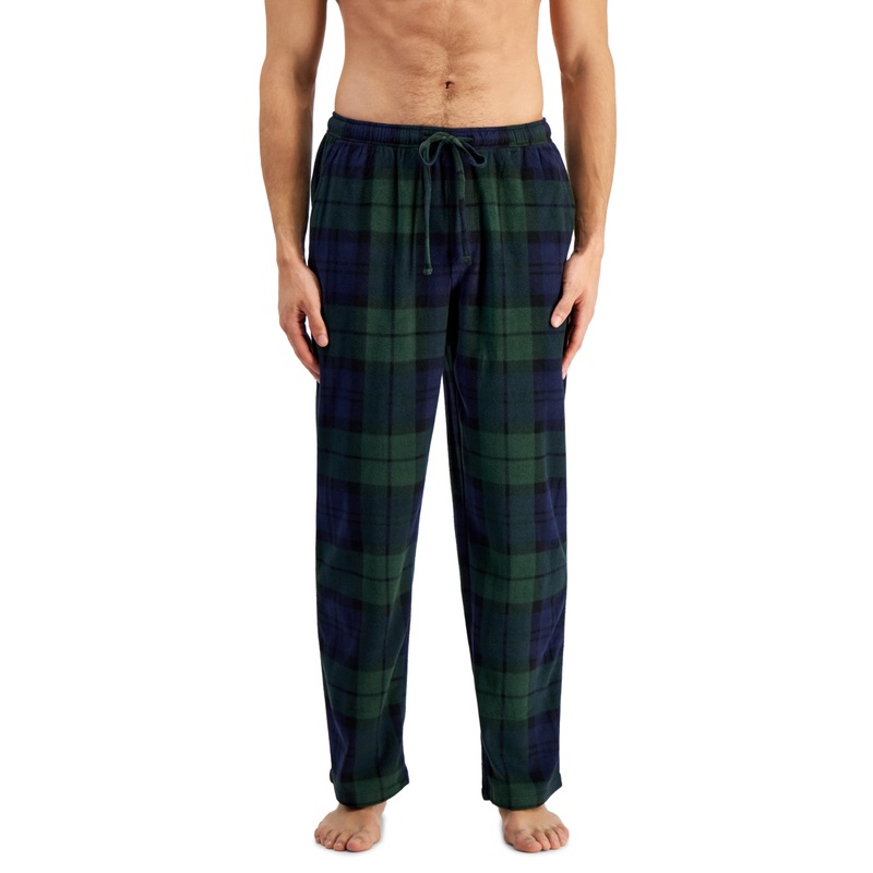 Club Room Mens Fair Isle Fleece Pajama Pants Navy Blue Green Plaid Small