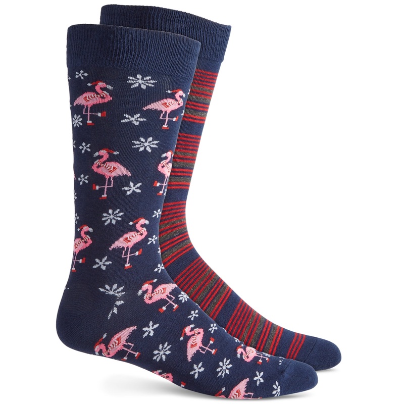 Club Room Mens Holiday Snowflake Fair Isle Navy Pink Red Crew Socks