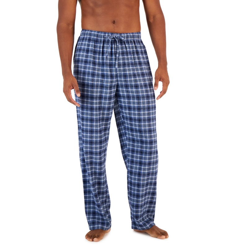 Club Room Mens Plaid Flannel Pajama Pants Light Navy Blue XXL