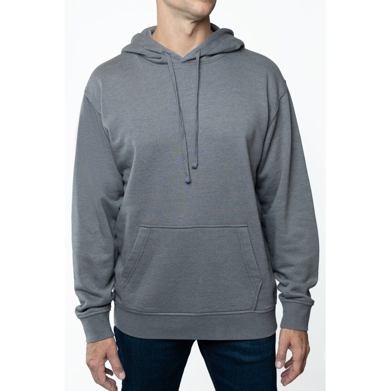 Lazer Men's Long Sleeve Popover Burnout Fleece Hoodie Sweatshirt Grey Large